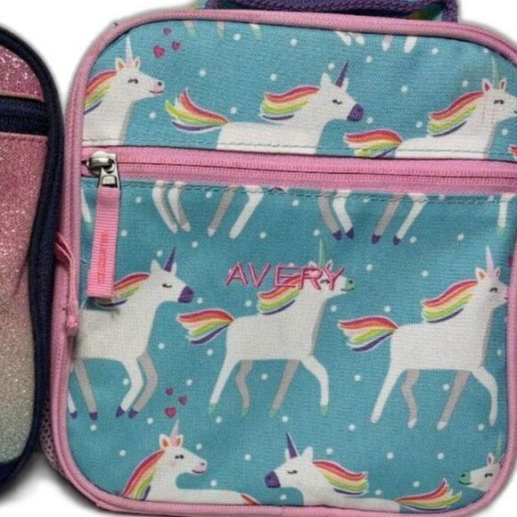 Pottery Barn Kids Other - Pottery Barn Kids Lunchbox Embroidered "Avery" Personalized Unicorn Glitter
